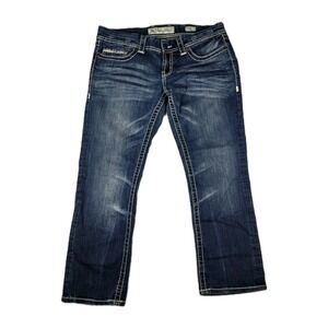 BKE Jeans Womens Size 31 Sabrina Crop Stretch Distressed Blue Denim Pants